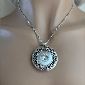 Brighton Ornate Silver Necklace with Crystal Center Reversible NWOT.  Very Rare